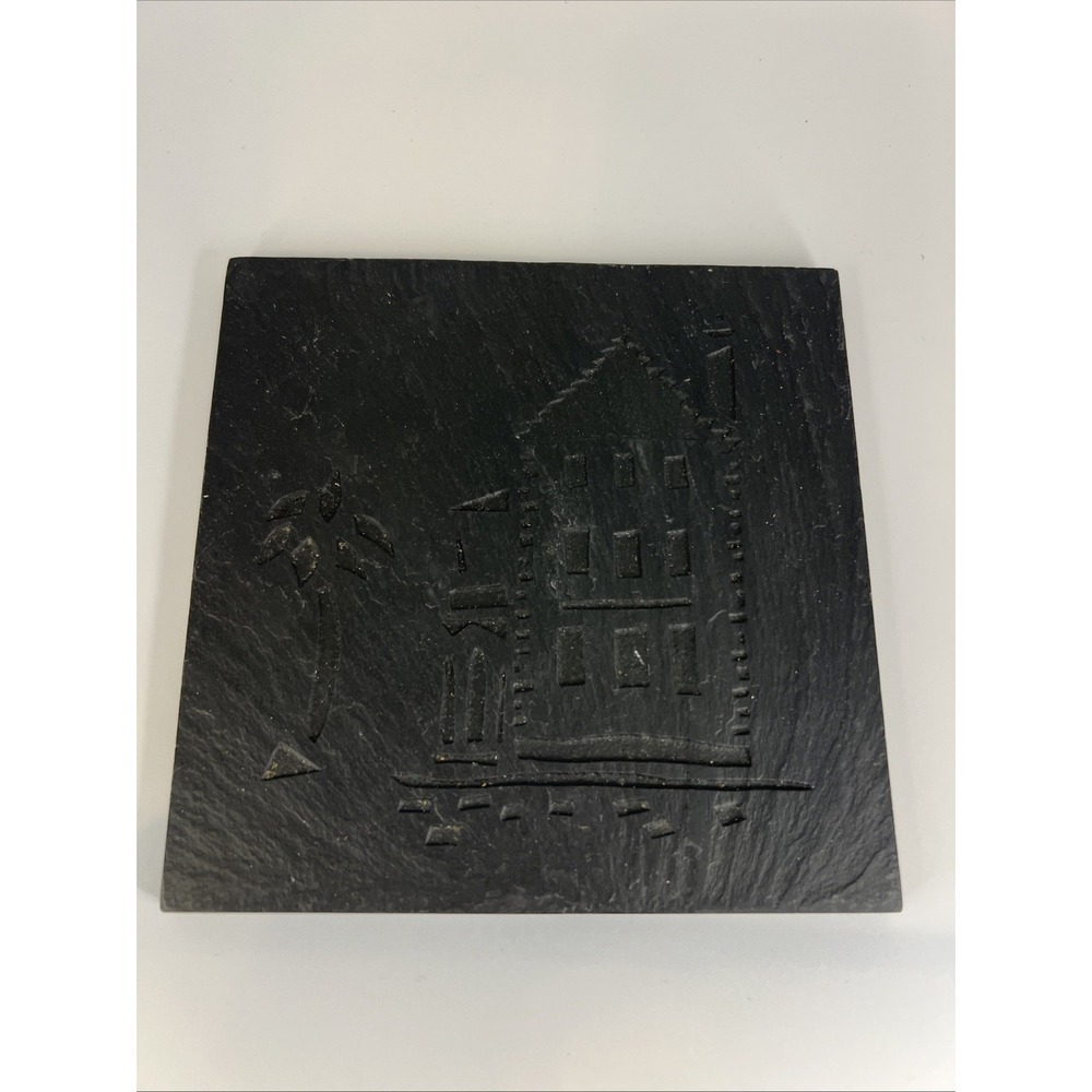 Slate Coastal Trivet 5.75" Square Stone Coaster Hot Plate Beach Cabin Lake House